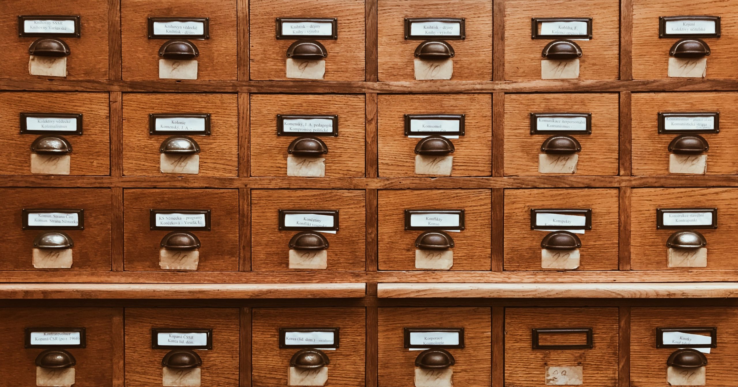 A photo of an old card catalog from a library