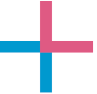 L+L Logo with a blue and pink cross