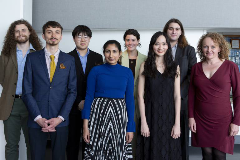 Group photos of the 7 winners in the 2022 BMI Student Composer Awards with BMI Foundation President Deirdre Chadwick