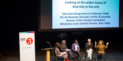 Programme Name: Diversity and Inclusion in Composition Conference - TX: 19/10/2016 - Episode: n/a (No. n/a) - Picture Shows:  Josie Dâ€™Arby, Tom Service, Toks Dada (Programme Co-Ordinator, THSH), Bill Bankes-Jones (Artistic Director, TÃªte Ã  TÃªte), Chi-chi Nwanoku (Founder, Artistic & Executive Director of the Chineke Foundation) - (C) BBC - Photographer: Guy Levy